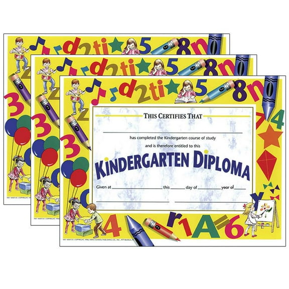 Hayes Publishing Kindergarten Diploma, 8.5" x 11", 30 Per Pack, 3 Packs