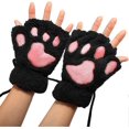 thumbnail image 1 of Women Bear Plush Cat Paw Claw Glove Soft Winter Gloves Fingerless Gloves (black) n, 1 of 5