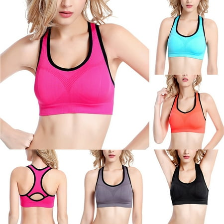 

harmtty Chic Women Solid Color Breathable Wireless Padded Bra Running Yoga Push-up Vest Grey L