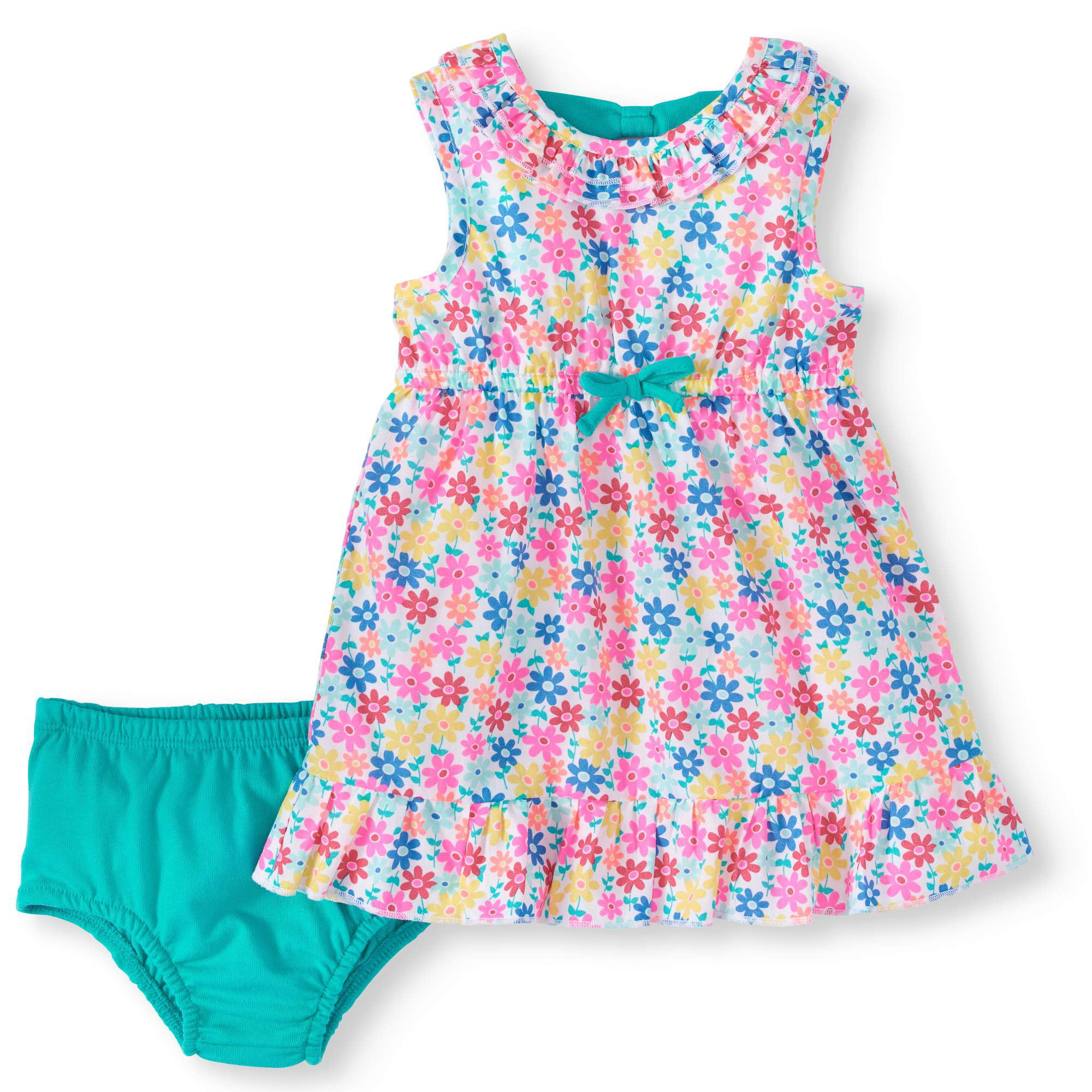 Baby Girl Back-Bow Woven Ruffle Dress & Diaper Cover, 2pc Set - Walmart.com
