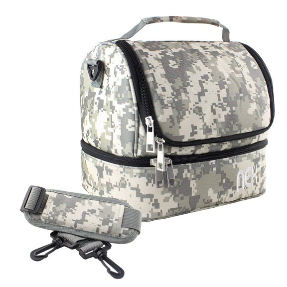 Camo Double Cooler Lunch Box Insulated Tote with Adjustable Shoulder Strap