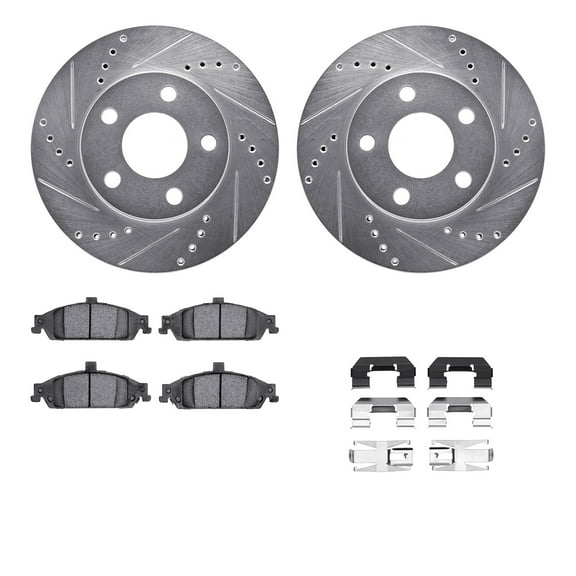 Dynamic Friction Company Front Brake Rotors-Drilled and Slotted-Silver with 5000 Advanced Brake Pads includes Hardware 7512-47007