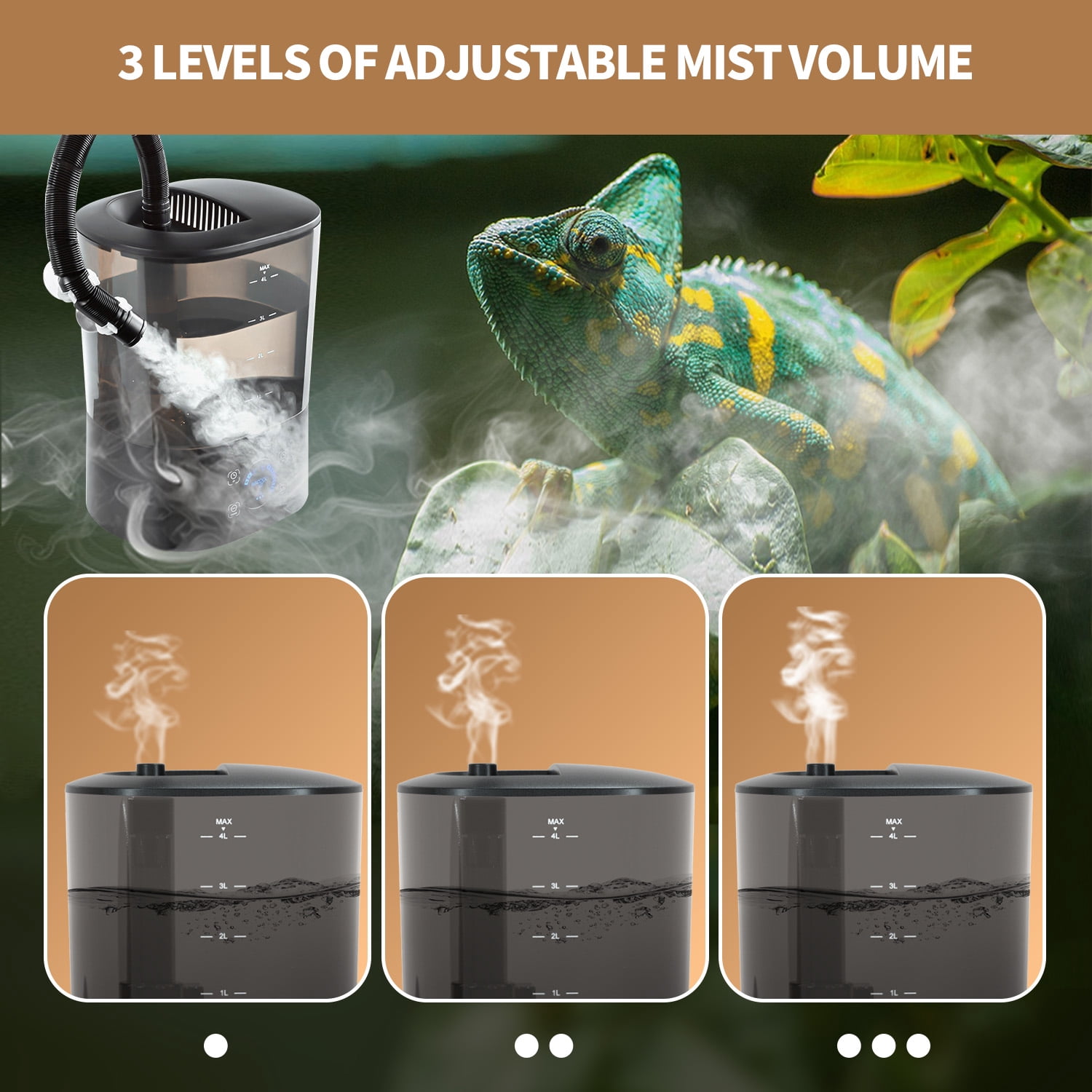 Upgraded Digital Timing Reptile Fogger, 4L No Leak Reptile Humidifier