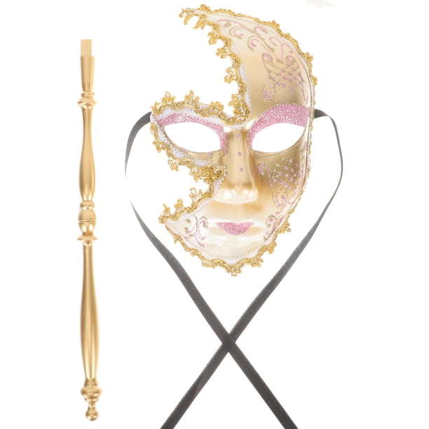 KAKOWELY Máscara de mascarada veneciana, máscara de ojos con palo, máscara de mascarada de mano, accesorio para fotos