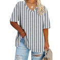 thumbnail image 4 of Hvyesh Women's Plus Size Short Sleeve Tops 2025 Summer Casual T-Shirts Stripe Loose Fit Blouses V Neck Shirts Holiday Tee, 4 of 4