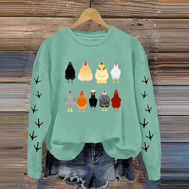Chandails en Molleton Décontractés à Manches Longues pour Femmes, Col Rond, Imprimé Graphique de Poulet, Chandail, Blouse, Veste Légère, Col Rabattu, Fermeture Éclair Complète, Chandail à Capuchon Athlétique
