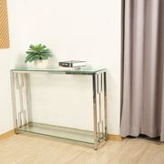 Console Table with Glass Top Accent Chrome Entryway Table, Narrow Sofa Table for Living Room, Hallway and Bedroom