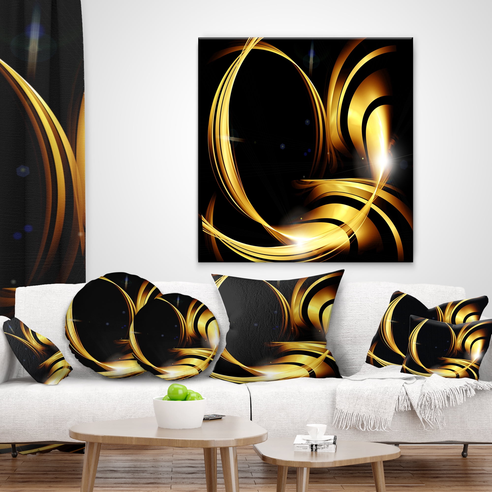 Designart Golden Abstract Warm Fractal Design - Abstract Throw Pillow - 12x20
