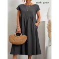 thumbnail image 1 of 2024 Nouvelle Robe Femme Rétro Couleur Unie Sans Manches Jupe Longue Ample avec Poches, 1 of 7