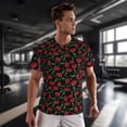 thumbnail image 3 of Wukai Cherry Print Men's Short-Sleeved Mesh T-Shirt,Quick-Dry Short Sleeve Workout T-Shirt-, 3 of 8