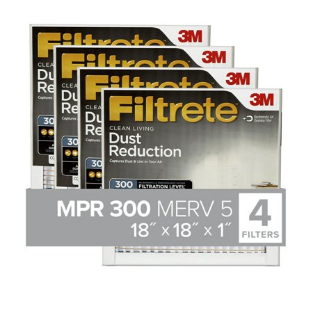 

Filtrete 18x18x1 Air Filter MPR 300 MERV 5 Clean Living Dust Reduction 4 Filters