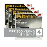 Filtrete 18x18x1 Air Filter, MPR 300 MERV 5, Dust Reduction, 4 Filters
