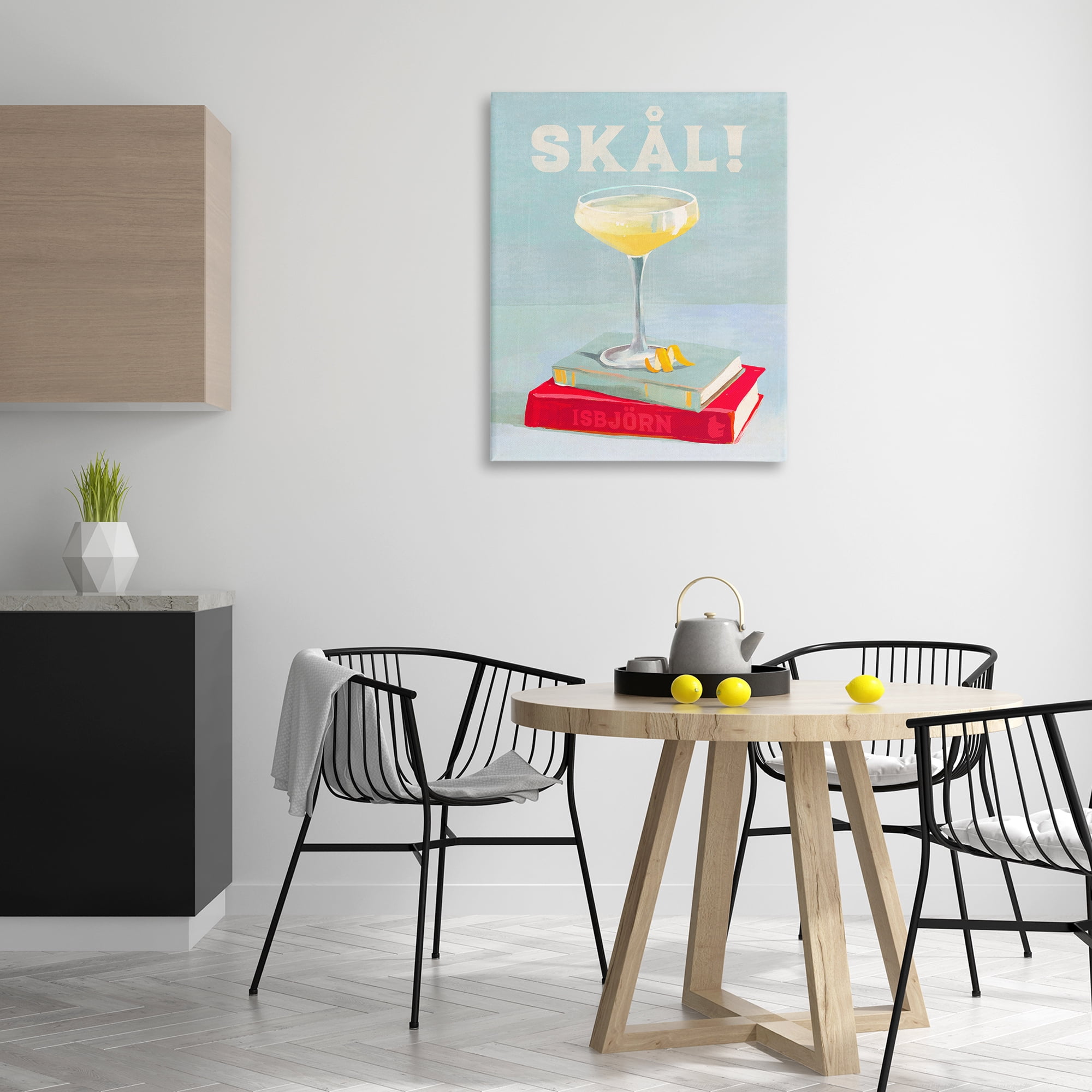 Stupell Industries Skal Cocktail & Bookstack Food & Beverage Painting Wrapped Canvas Art Print Wall Art, 30 x 40