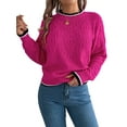 thumbnail image 3 of Sweaters for Women Striped Trim Drop Shoulder Sweater Sweaters Rose Red XL, 3 of 9