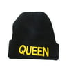 Fashion King and Queen Couple Hat Winter Warm Beanies Sport Hats for Adult (Yellow Queen Letters)