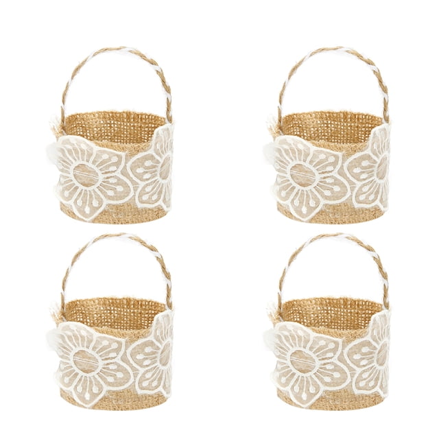 KAKOWELY 4 bolsas de regalo para niños, bolsas de lino decorativas, cestas pequeñas para flores, bolsas para guardar dulces, suministros para bodas y Navidad.