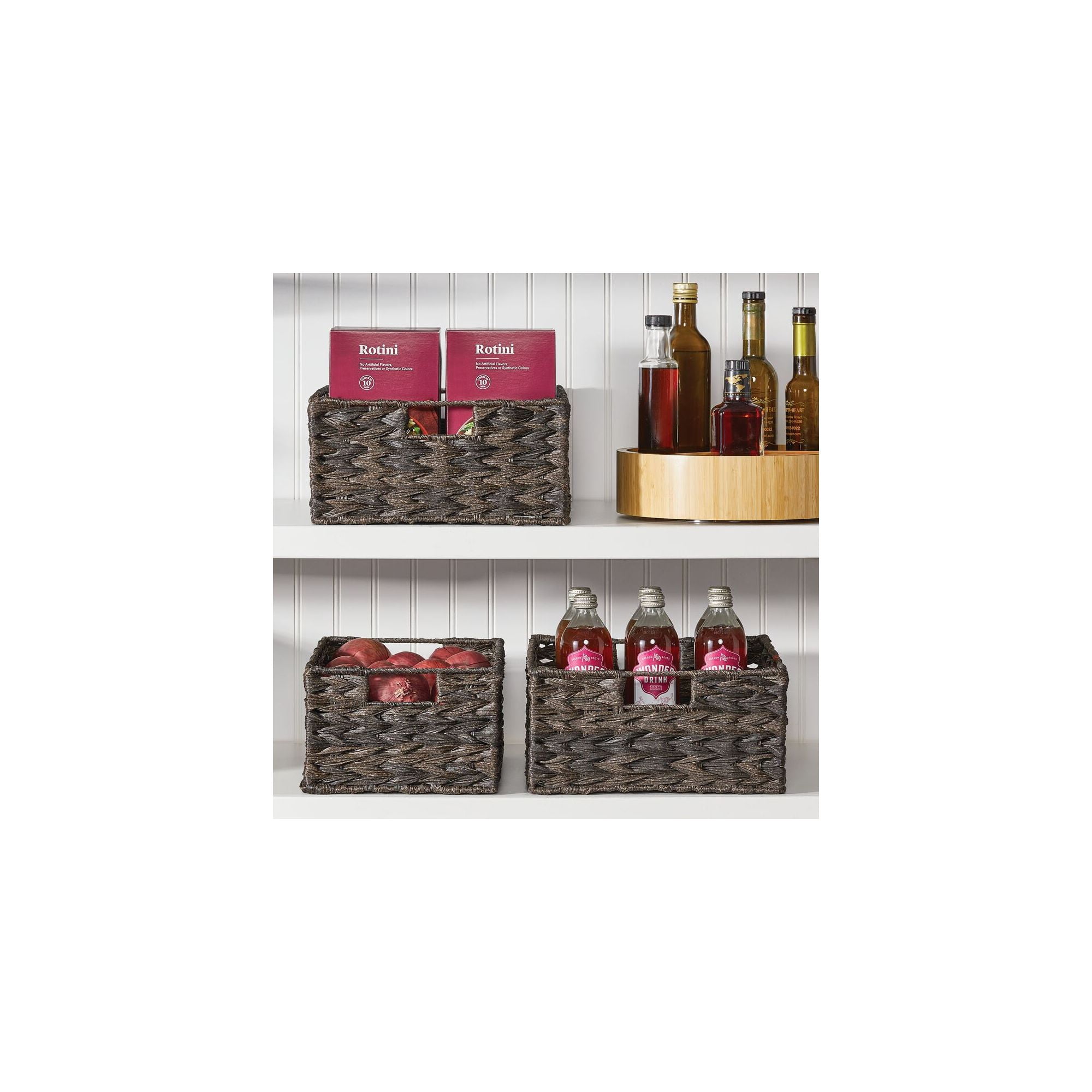 mDesign Woven Farmhouse Pantry Food Storage Bin Basket Box, 6 Pack, Dark Brown