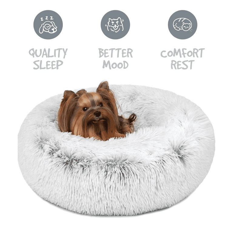 Friends Forever Coco 1-Piece Ivory Faux Fur Round Donut Dog Bed