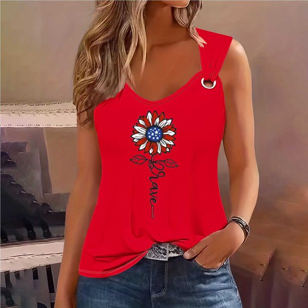 Puntoco Camisetas sin mangas para mujer Camiseta sin mangas con estampado del Día de la Independencia para mujer Camiseta holgada sin mangas