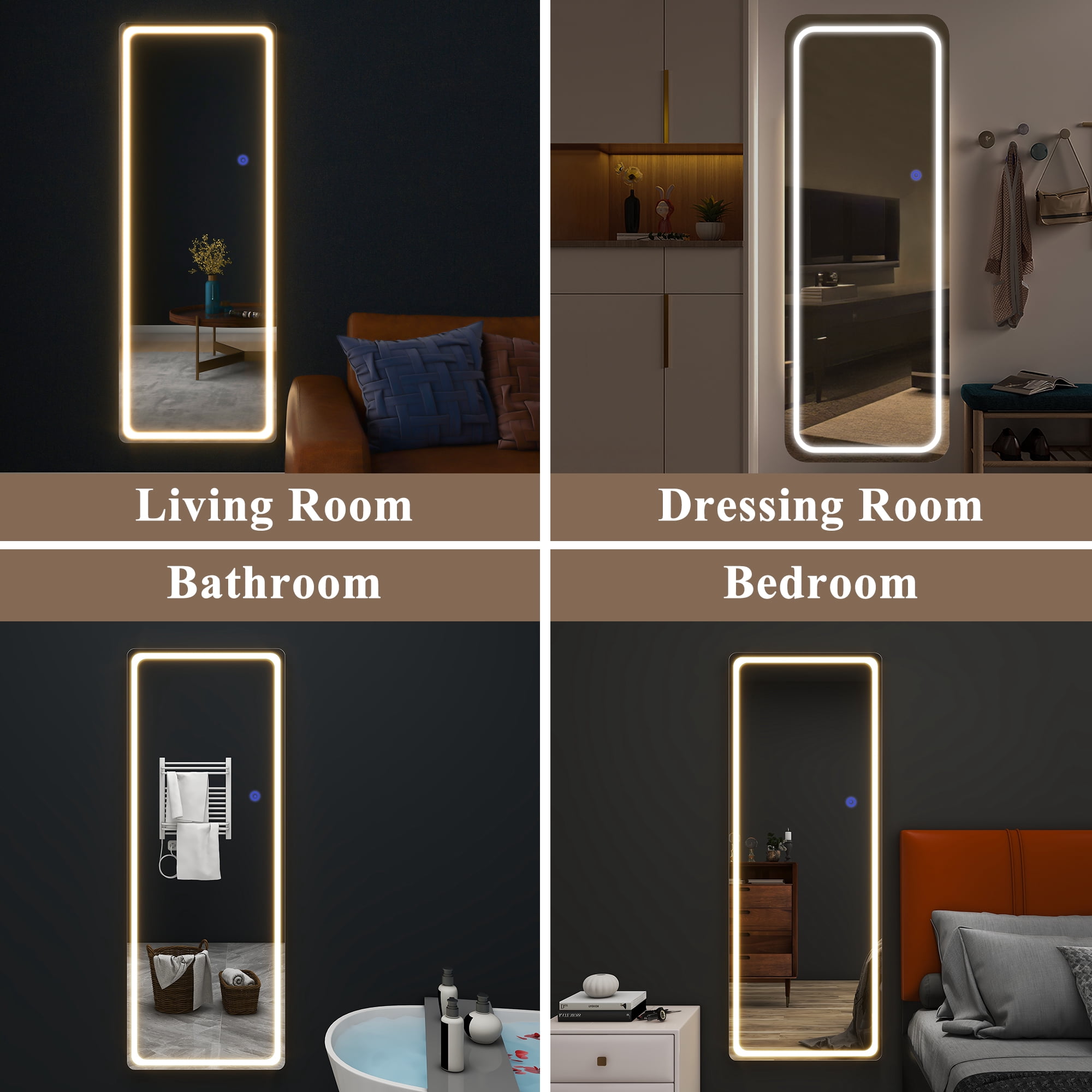 MAYEERTY 63"x20" Frameless Led Mirror Full Length Mirror Rectangle Standing Floor Mirror, Silver