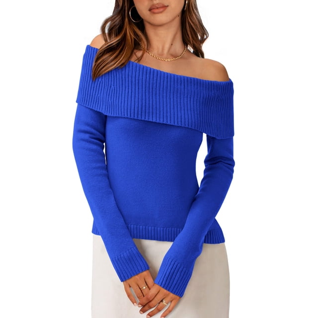Suéter PRETTYGARDEN con Hombros Descubiertos y Mangas Largas Azul Talla M