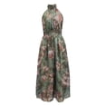 thumbnail image 5 of SONXAHE Women's Floral Print Halter Maxi Dress Sleeveless Ruched Waist Flowy Formal Wedding Guest Gown, 5 of 6