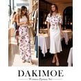 thumbnail image 5 of DAKIMOE Silk Satin Pajamas Set for Women Two-Piece Short Sleeve Shirt with Long Pajama Pant Set Soft Button Down Loungewear Nightwear Pjs Sleepwear for Women, 5 of 10
