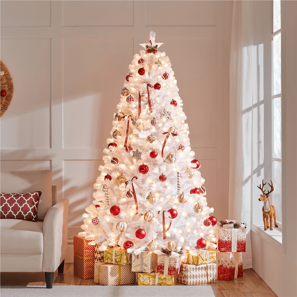 Renwick 6Ft Pre-Lit Fir Artificial Christmas Tree with Foldable Stand, White