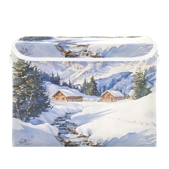 Storage Box With Lid 16.5x12.6x11.8In Foldable Stacked Household Storage Box Snow Scene
