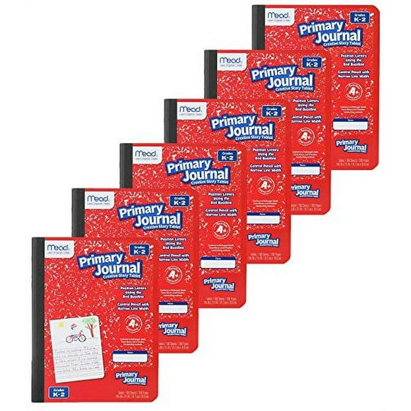 Cuaderno escritura Mead, 6 cuadernos rojos primaria K-2, 100 hojas (200 páginas), historias preescolar y 1°/2° grado