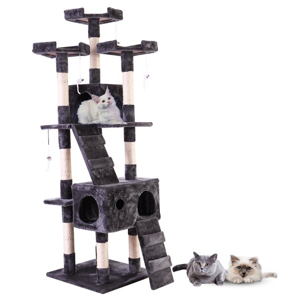 Coziwow 67" Cat Tree Pet Kitty Play House Tower Condo Furniture Scratching Post, Gray