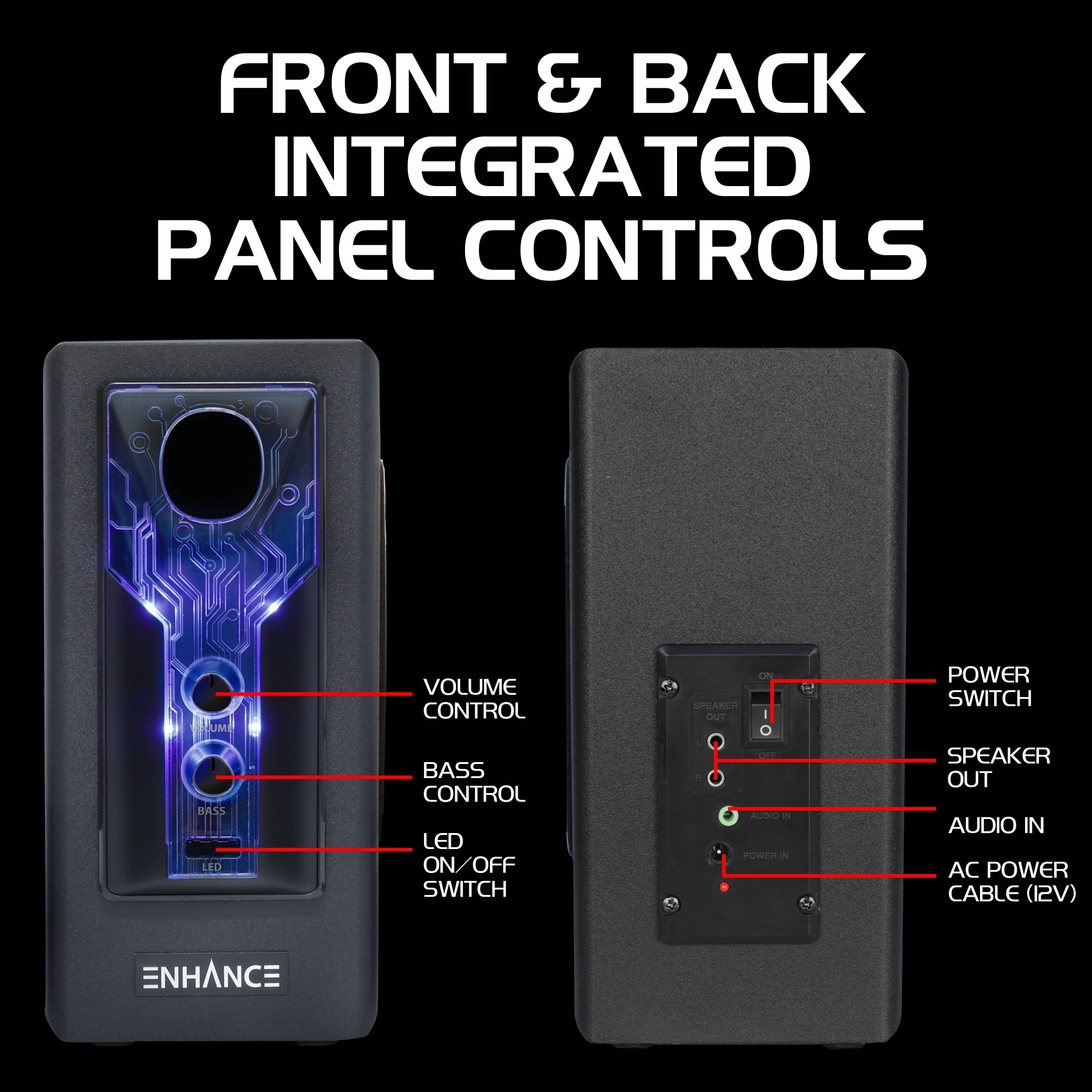 ENHANCE 2.1 High Excursion Computer Speakers with Subwoofer - Blue LED Gaming Speakers