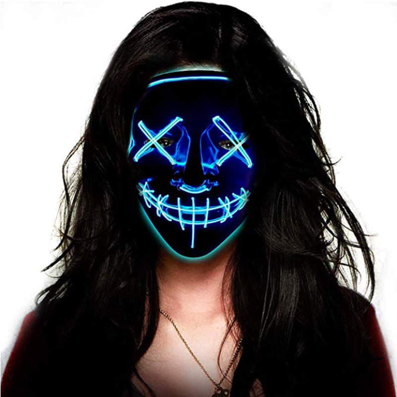 Halloween LED Glow Mask 3 Modes EL Wire Light Up The Purge Movie Costume Party 
