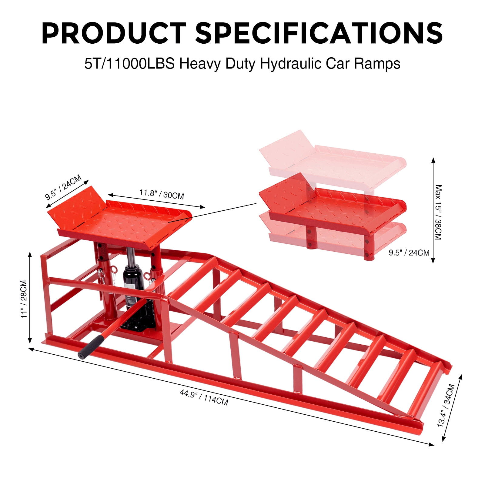 WheelX 2-Pack Hydraulic Car Ramps, Heavy-Duty Vehicle Ramps with 5T / 11000lbs Load Capacity, Portable Design for Effortless Oil Changes and Car Lifts, Perfect for Professional or Home Garage Use