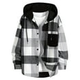 thumbnail image 2 of Flannels for Men Trendy Button Up Plaid Hooded Jackets with Drawcord Long Sleeve Cpzy Casual Coat Outerwear (XL, Black), 2 of 7