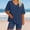 Blue, variant on CheerKidz Womens Summer Linen Short Sleeve Button Up Shirt with Drawstring Shorts Set Breathable Casual Two Piece Outfit for Vacation and Travel