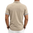 thumbnail image 6 of SAWOBUUN Men's Golf Shirt Short Sleeve Classic Button Collar Top with Striped Cuffs Casual Solid Color Slim Fit Tee, 6 of 9