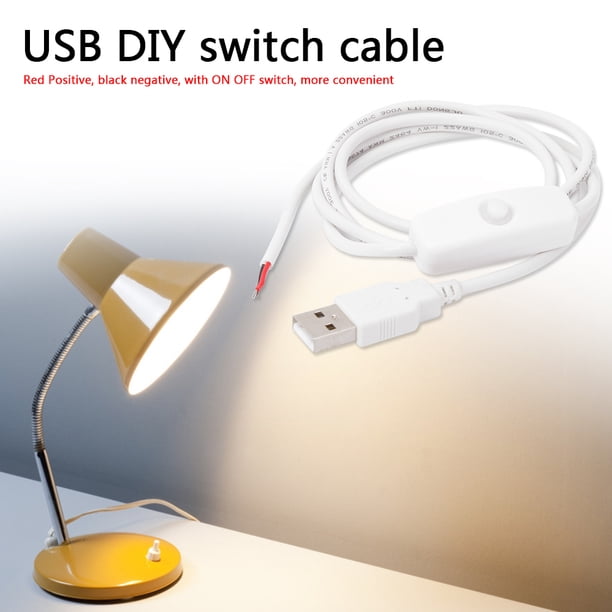 Cable de alimentación USB de 1 m y 5 V, extensión de cable macho USB 2,0 de 2 pines, bricolaje con interruptor