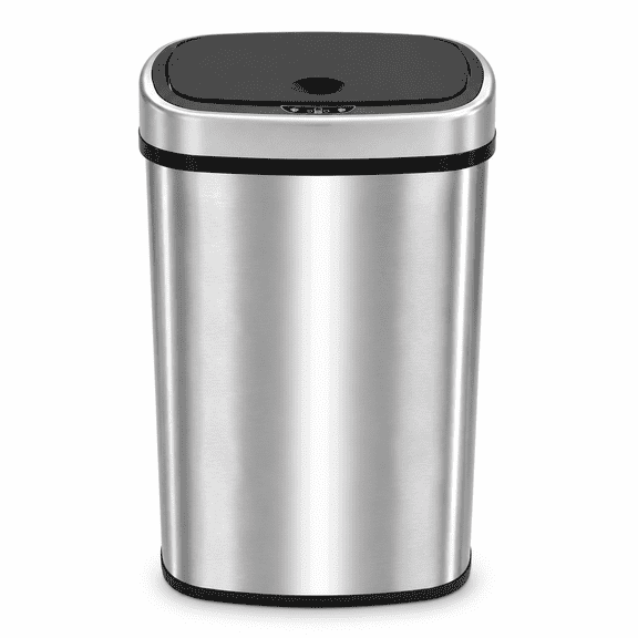 Kitchen Trash Can with Lid, 13 Gallon Touch-Free Motion Sensor Stainless Steel Garbage Can, Soft-Close, Fingerprint-Resistant Waste Bin for Kitchen, Office & Home, Silver