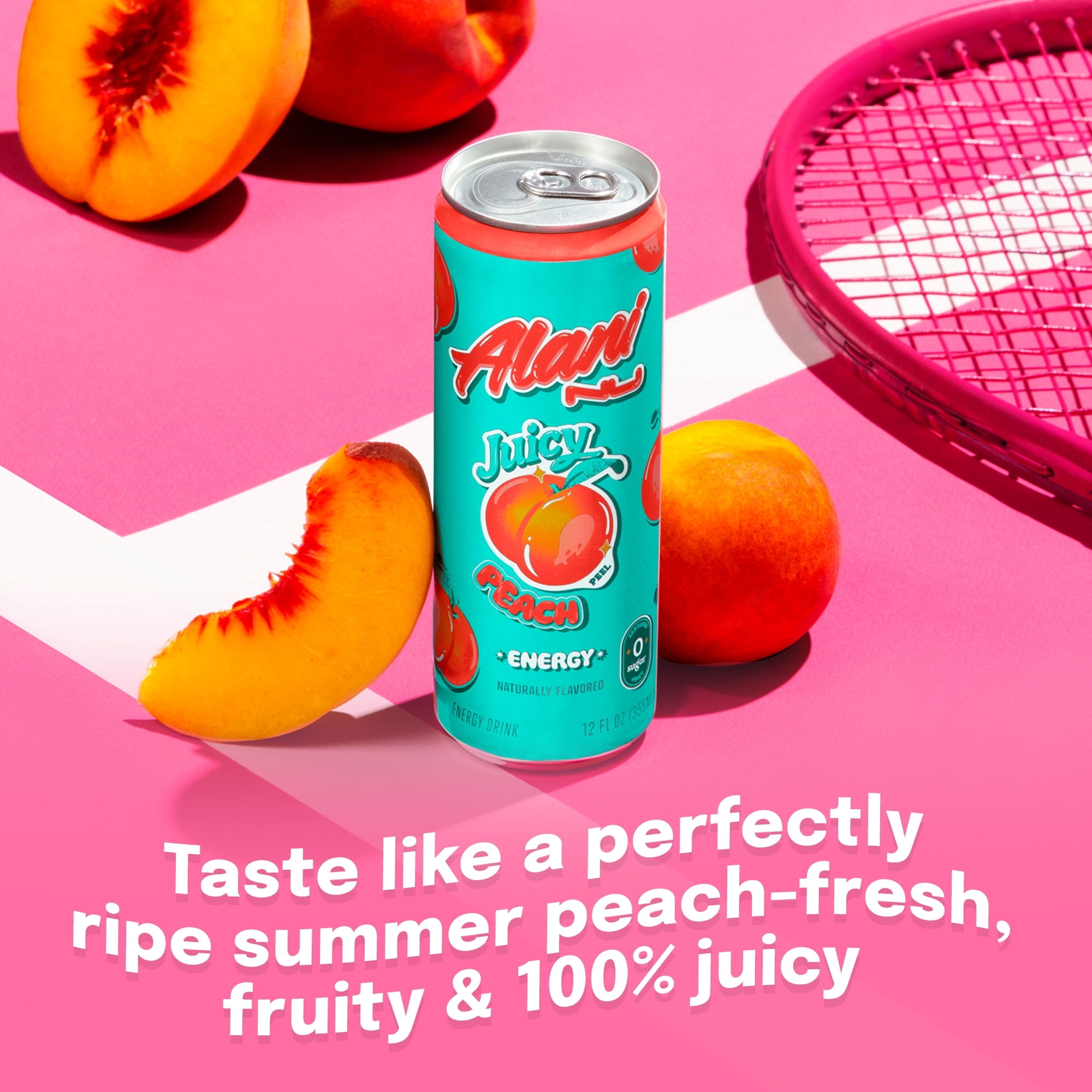 Alani Nu Energy Drink Juicy Peach, 12oz Cans, 6‑Pack