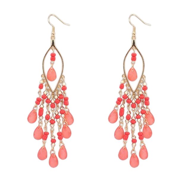 Qarigey Pendientes bohemios de aleación, regalos para mujeres y seguros para la piel, pendientes colgantes con cuentas coloridas Ropa, zapatos y accesorios Miscelánea Melon rojo