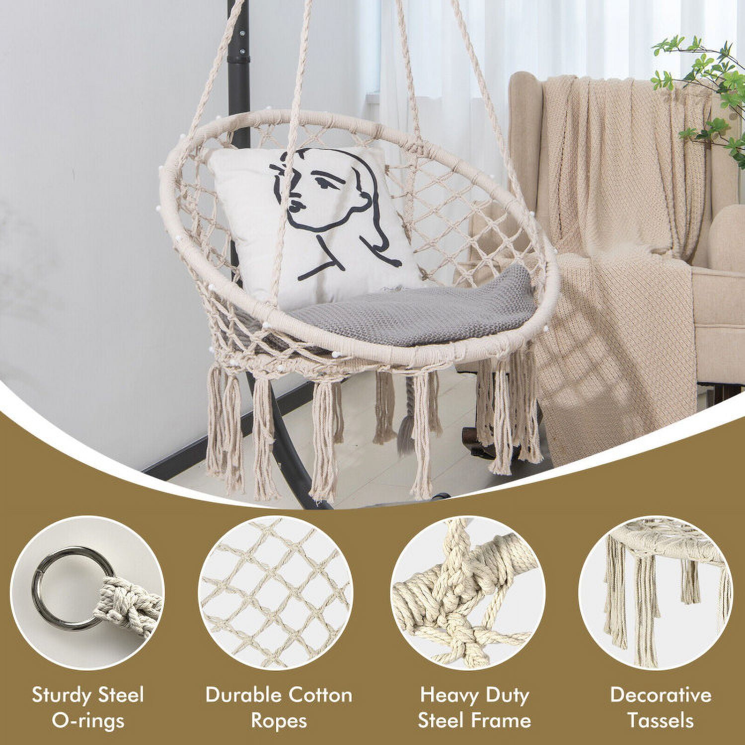 Aimee Lii Hammock Chair LED Lights Hanging Swing Indoor Outdoor, Comfy Outdoor Chair