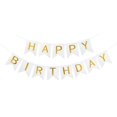 thumbnail image 1 of Banner de cumpleaños iiCheerful Decoración de fiesta en blanco y dorado, 1 of 9