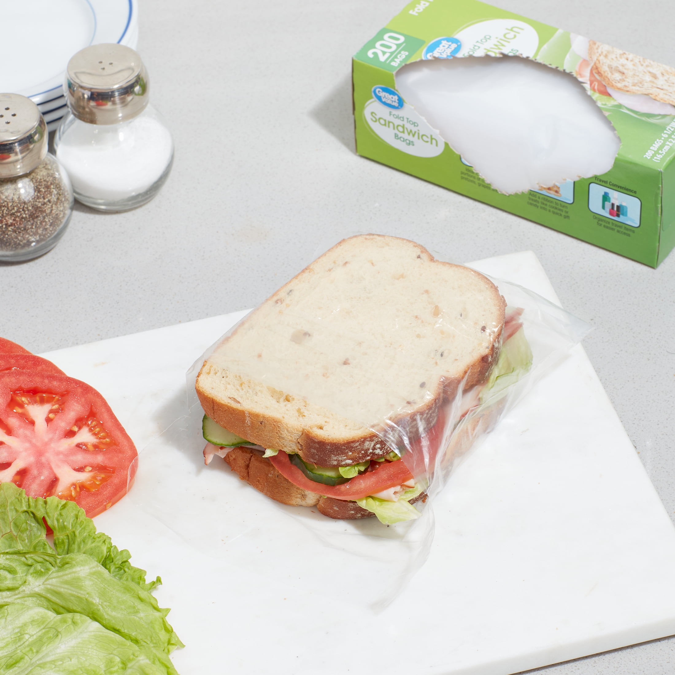 APQ Plastic Sandwich Bags with Flip Top and Lip 6.5 x 7 Inch. Pack of 2000  Clear Fold Top Sandwich Baggies. 0.5 mil Thick Polyethylene Moisture-Proof