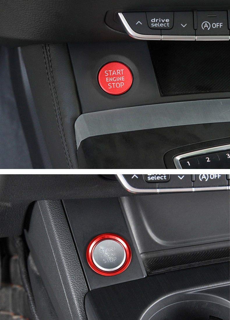 Xotic Tech Red Keyless Start Engine Stop Cover with Ring for Audi A4 A5 Q5  S4 QQ S5 RS Style Start Stop Button Trim