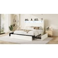 thumbnail image 2 of Amolife Queen Bed Frame, Chenille Upholstered Storage Bed with 2 Shelves LED Wingback Headboard, 3 Drawers & USB Ports, White, 2 of 11