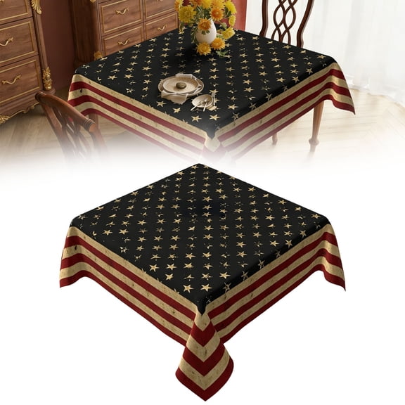 4th of July Tablecloth, Square Water-Resistant Washable Reusable Patriotic American Flag Independence Day Table Cover for Indoor Outdoor Dining 4th of July Decoration, Style A, 23.6x23.6 Inch