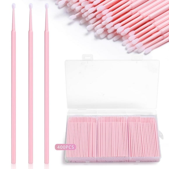 400 Pcs Micro Applicator KEF16 Brushes,JASSINS Microswabs for eyelash extensions,Disposable 2mm Precision Mascara swab,For Cleaning and Applying Makeup (Light pink)