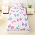 thumbnail image 4 of spefrowx Cute Princess Bow Twin Sheets for Girls, Multicolor Ribbon Star Dots Bedding, 3-Piece, 1 Flat Sheet, 1 Fitted Sheet and 1 Pillowcase, 4 of 6