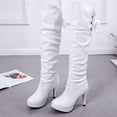 thumbnail image 4 of Mepaouo Platform Knee High Boots for Women Stiletto Round Toe Fold over Bowknot Dress Over Knee High Boots(White,7), 4 of 6